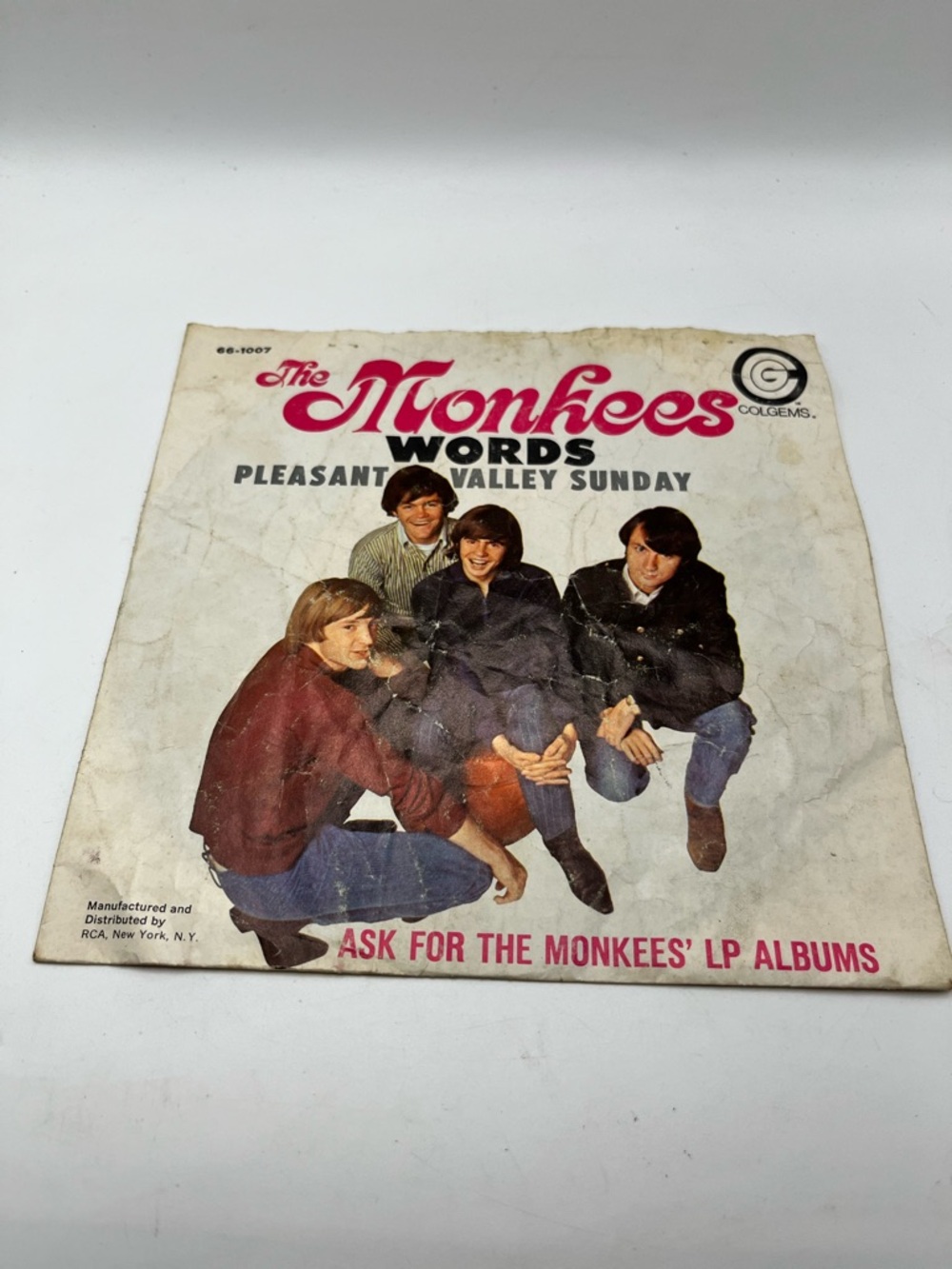 The Monkees "Words / Pleasant Valley Sunday" Vintage Picture Sleeve - White